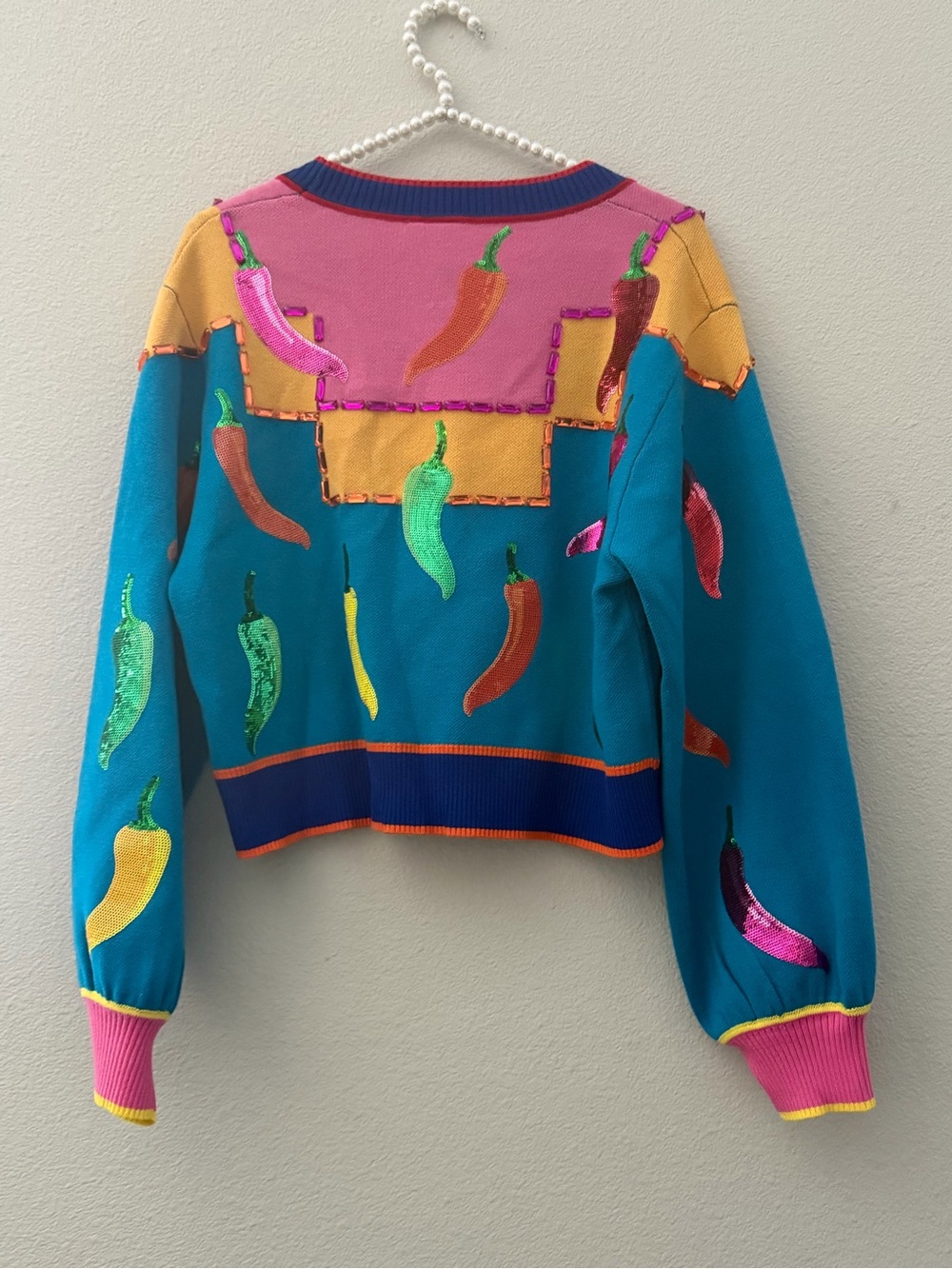 BRAND NEW W TAGS • QUEEN OF SPARKLES • QOS • JALAPEÑO PEPPERS CARDIGAN • XS - Picture 2 of 2